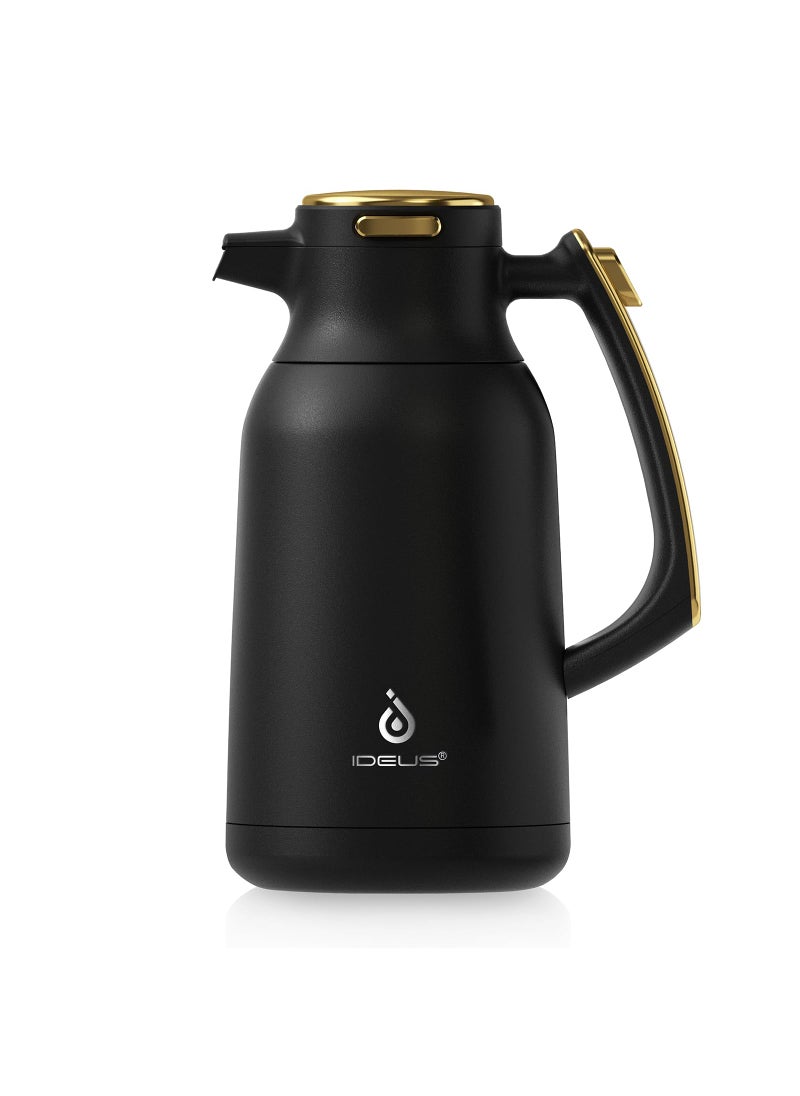 ideus IDEUS 68 oz Stainless Steel Thermal Coffee Carafe Double Wall Insulated Vacuum Flask Water Coffee and Beverage Dispenser 12 Hour Heat 24 Hour Cold Retention Black Gold 