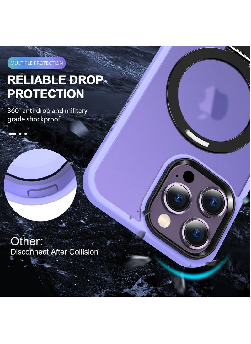 حافظة لهاتف iPhone 14 Pro Max مقاس 6.7 بوصة مع حامل مغناطيسي غير مرئي ومضاد للصدمات من المطاط النحيف غير اللامع من مادة البولي كربونات متوافقة مع MagSafe باللون الأرجواني