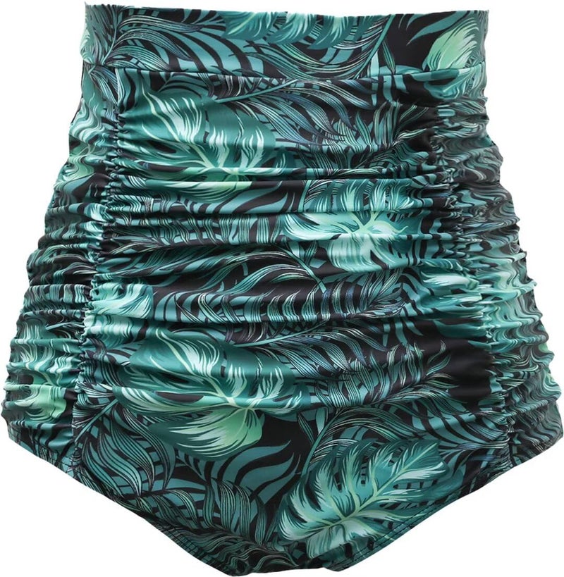 COCOPEAR Women's Ruched High Waisted Bikini Bottom Retro Vintage Swim Short Tankinis Floral 96 L - Image 1