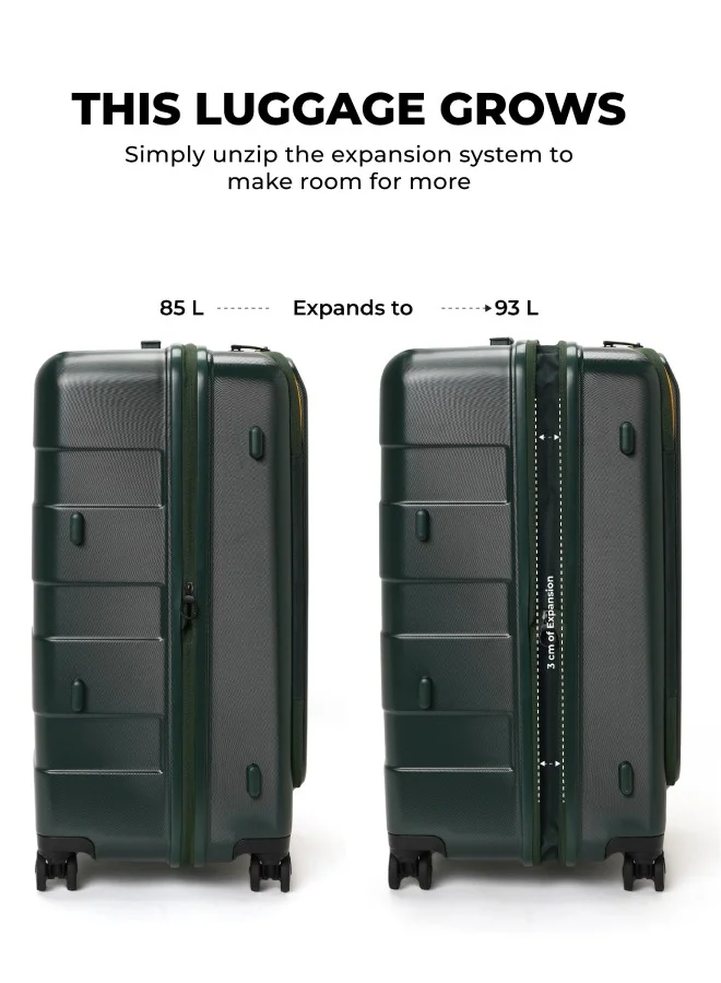 موكوبارا للتجارة ذ.م.م The Em Access Check-In Trunk Luggage Polycarbonate 8 Spinner Wheel Trolly Hardsided Suitcase With Built In Tsa Lock Travel Suitcase (Green)