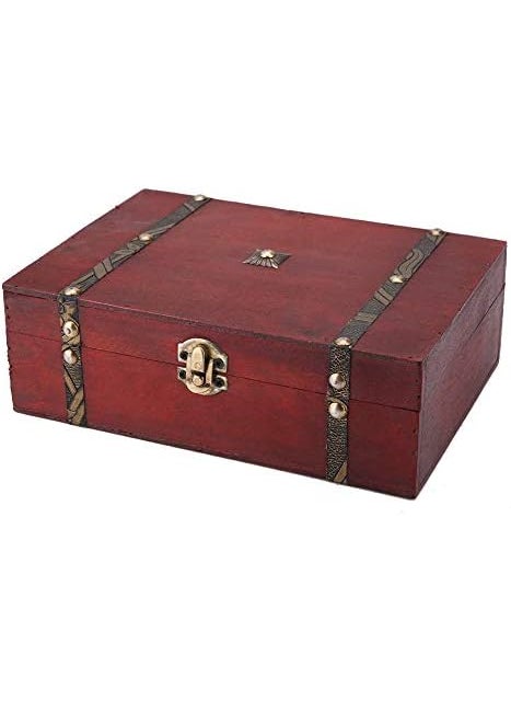 HURRISE HURRISE Retro Wooden Jewelry Box Antique Treasure Chest Handmade Vintage Storage Case 91  63  30 in External 85  57  26 in Internal  - Image 1