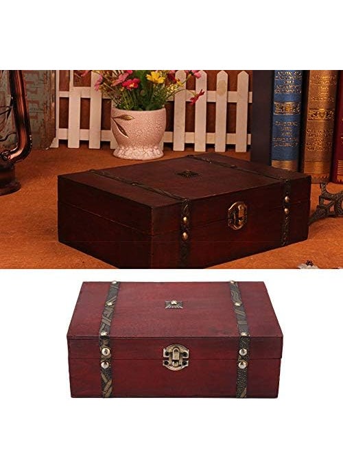 HURRISE HURRISE Retro Wooden Jewelry Box Antique Treasure Chest Handmade Vintage Storage Case 91  63  30 in External 85  57  26 in Internal  - Image 3