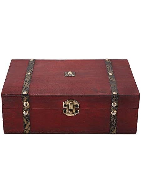 HURRISE HURRISE Retro Wooden Jewelry Box Antique Treasure Chest Handmade Vintage Storage Case 91  63  30 in External 85  57  26 in Internal  - Image 5