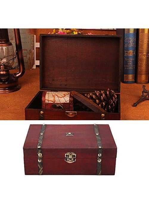 HURRISE HURRISE Retro Wooden Jewelry Box Antique Treasure Chest Handmade Vintage Storage Case 91  63  30 in External 85  57  26 in Internal  - Image 2