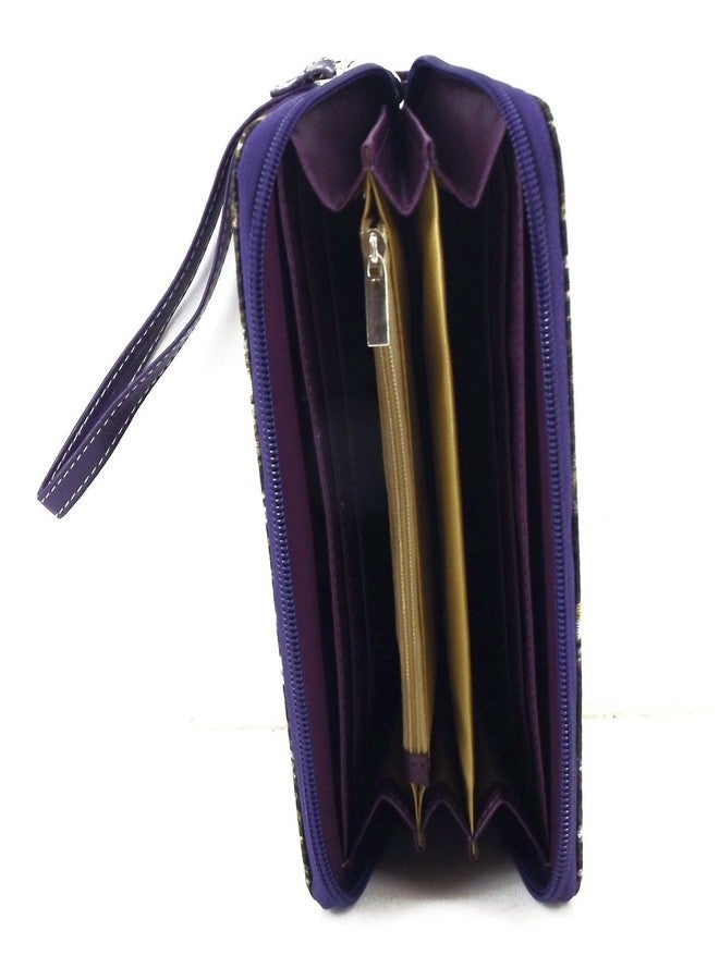 دي اتش محفظة يد نسائية غربية بسحاب، مزينة بإبزيم حزام مرصع بأحجار الراين بنمط التمويه (بنفسجي) - Image 2