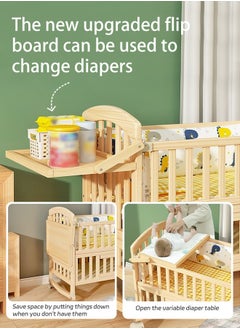 Soft Touch Multifunctional Baby Bed Wood Baby Bedside Crib with Foldable Storage Board  - Image 2