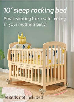 Soft Touch Multifunctional Baby Bed Wood Baby Bedside Crib with Foldable Storage Board  - Image 5