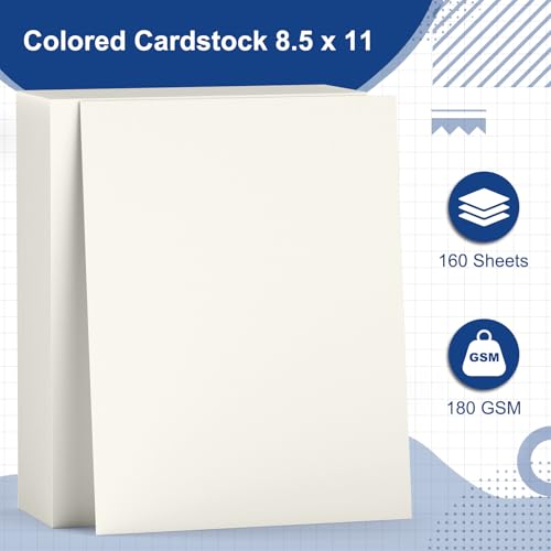 AIFLYAN 160 Sheets Cream Cardstock Paper 8.5 x 11 Ivory Card Stock Bulk Printer Papers Off White Construction Paper Color Card Stock Cover for Scrapbook Printing DIY Cards Making Craft Invitation Menu 180gsm - Image 2