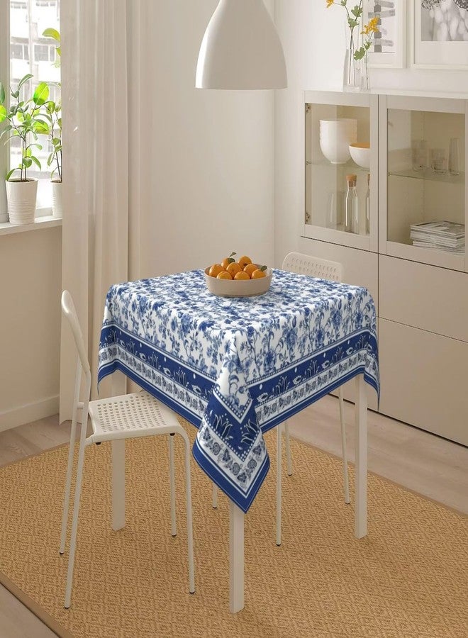 Sorktse Blue Floral Tablecloth Square 54 Inch Vintage Blue and White Floral Table Cloth Polyester Fabric Boho Style Flowers Table Cover for Home Holiday Party Dining Picnic Outdoor Decor - Image 4