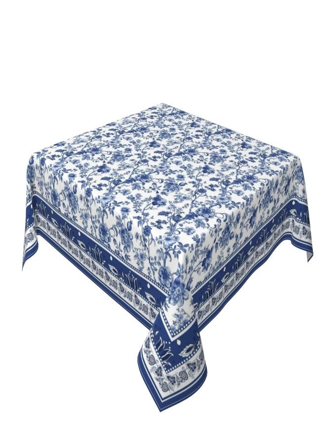 Sorktse Blue Floral Tablecloth Square 54 Inch Vintage Blue and White Floral Table Cloth Polyester Fabric Boho Style Flowers Table Cover for Home Holiday Party Dining Picnic Outdoor Decor - Image 1
