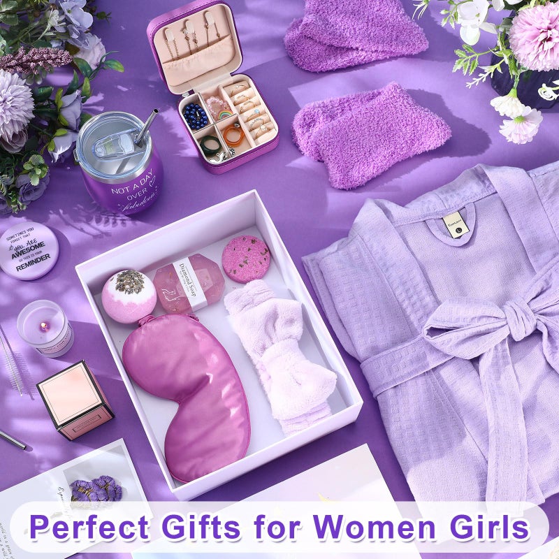 Nuogo 13 Pcs Birthday Gifts for Women Spa Basket Set for Women Mother's Day Gifts Mirrors Socks Steamers Jewelry Case Bath Robe Mom Nurse Girlfriend Wife - Image 3
