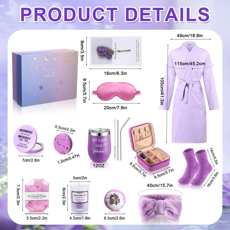 Nuogo 13 Pcs Birthday Gifts for Women Spa Basket Set for Women Mother's Day Gifts Mirrors Socks Steamers Jewelry Case Bath Robe Mom Nurse Girlfriend Wife - Image 2