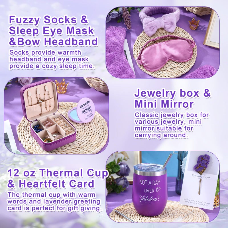 Nuogo 13 Pcs Birthday Gifts for Women Spa Basket Set for Women Mother's Day Gifts Mirrors Socks Steamers Jewelry Case Bath Robe Mom Nurse Girlfriend Wife - Image 5