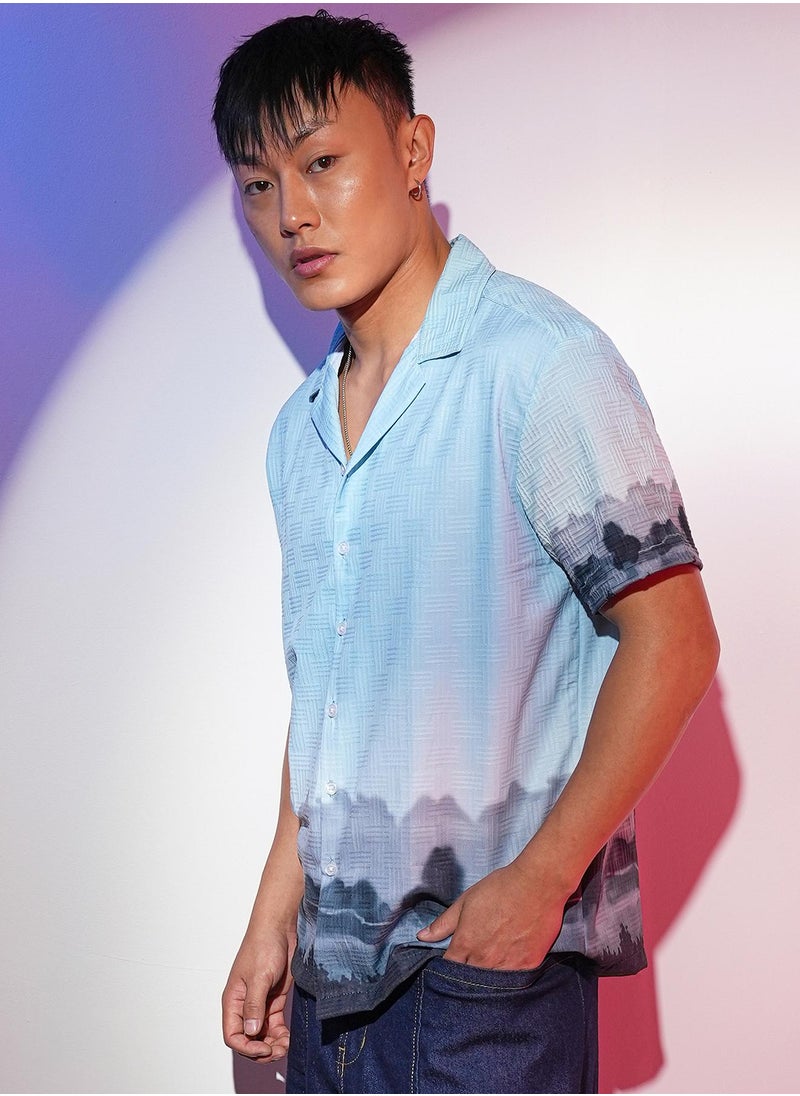 Campus Sutra - Men's Sky Blue & Space Blue Lakeside Ombre Shirt - Image 1