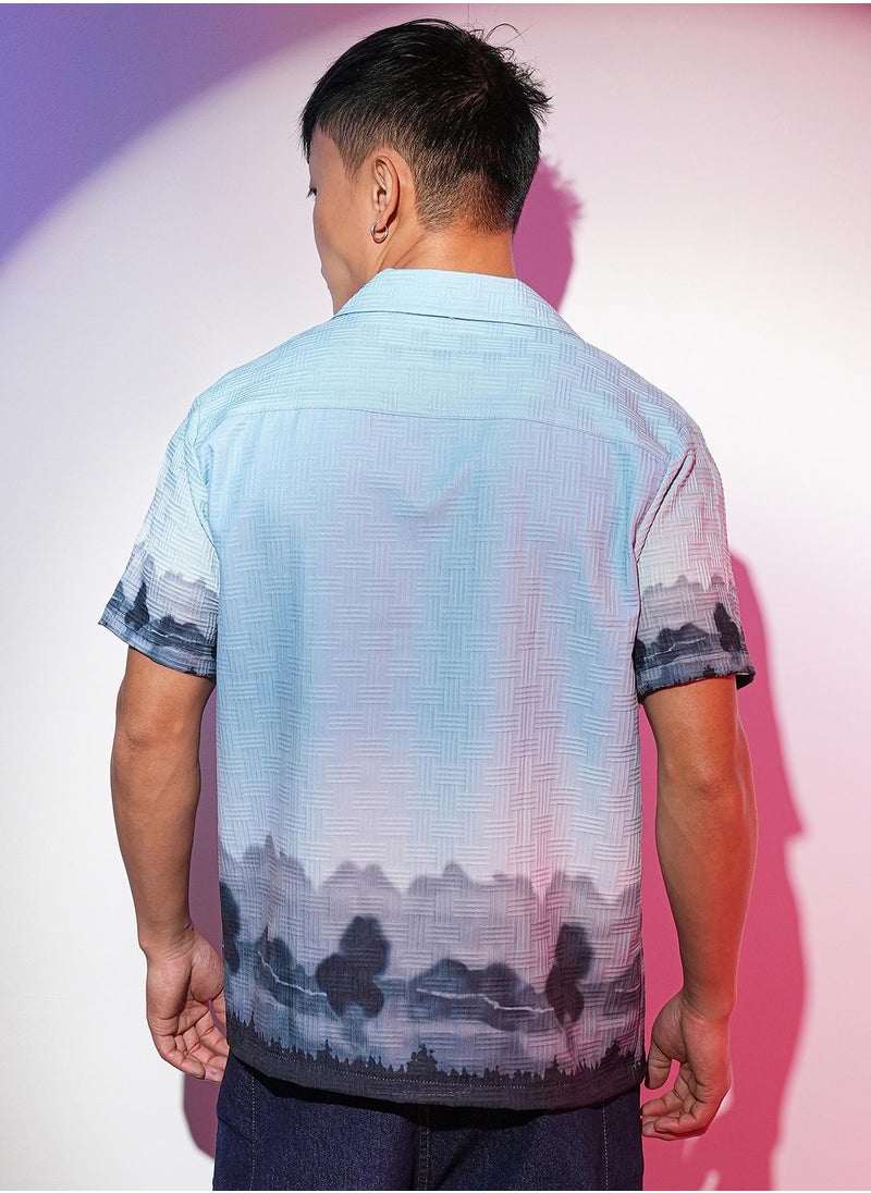 Campus Sutra - Men's Sky Blue & Space Blue Lakeside Ombre Shirt - Image 1