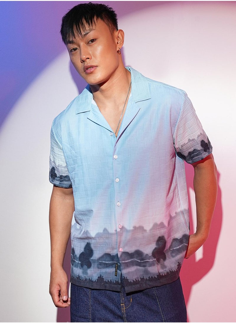 Campus Sutra - Men's Sky Blue & Space Blue Lakeside Ombre Shirt - Image 1