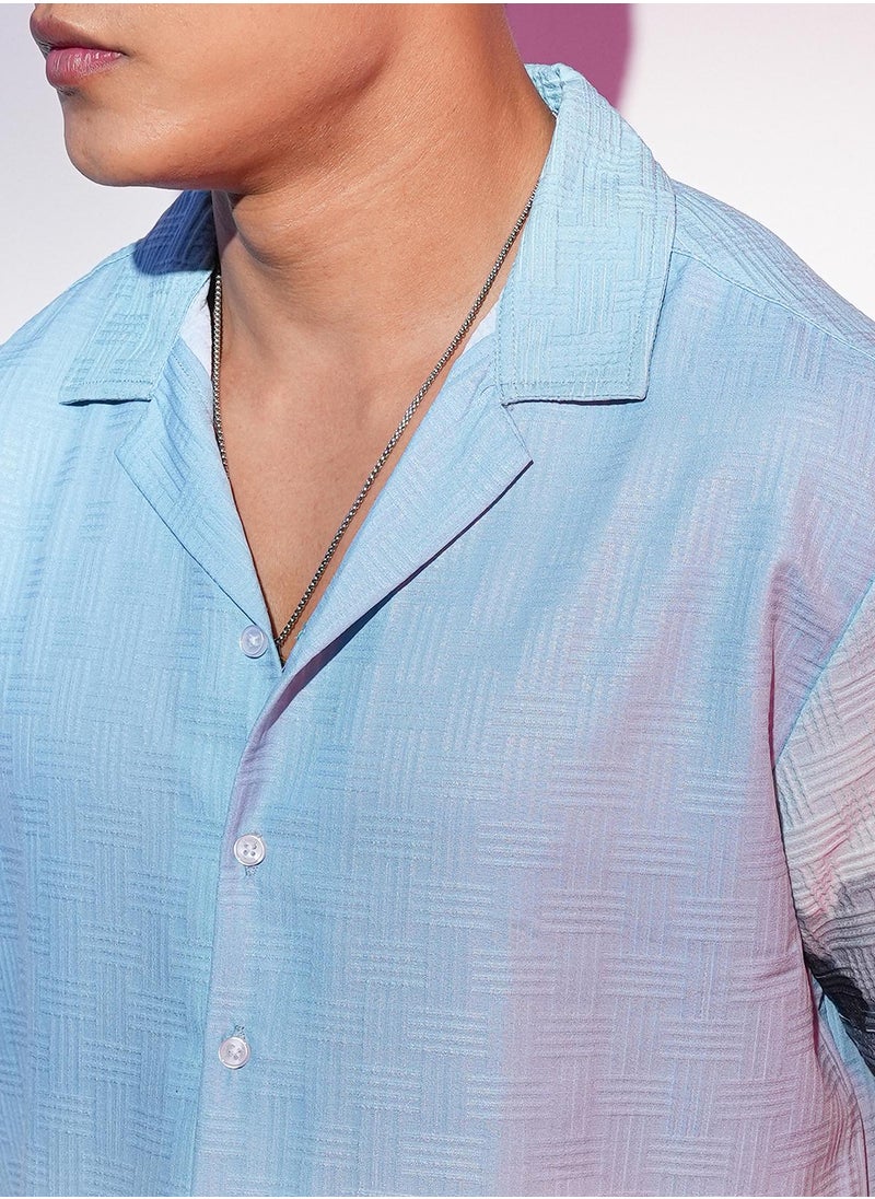 Campus Sutra - Men's Sky Blue & Space Blue Lakeside Ombre Shirt - Image 1