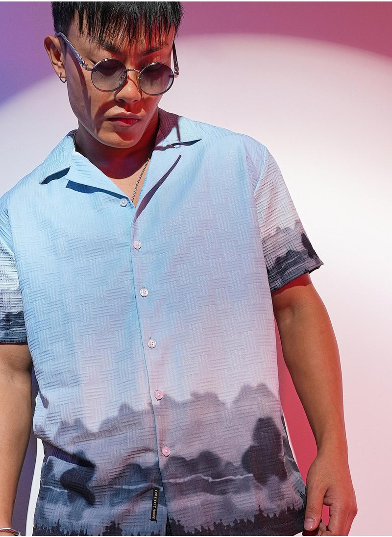 Campus Sutra - Men's Sky Blue & Space Blue Lakeside Ombre Shirt - Image 1