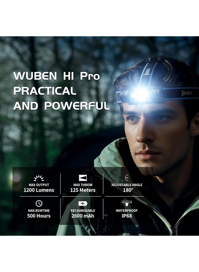 WUBEN H1 Headlamp Rechargeable Headlamp Flashlight, 1200 High Lumens Flashlight Head Light Torch, IP68 Waterproof for Running, Camping, Hiking - Image 4