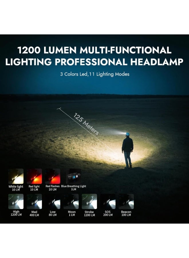 WUBEN H1 Headlamp Rechargeable Headlamp Flashlight, 1200 High Lumens Flashlight Head Light Torch, IP68 Waterproof for Running, Camping, Hiking - Image 3