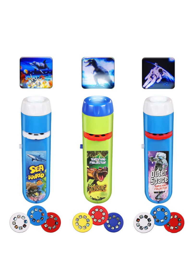 3-Pack Slide Projector Flashlights with 72 Patterns - Educational Learning Toys for Kids Featuring Dinosaurs, Space, Ocean, Unicorns, and Nature for Bedtime and Cognitive Development.  - Image 1