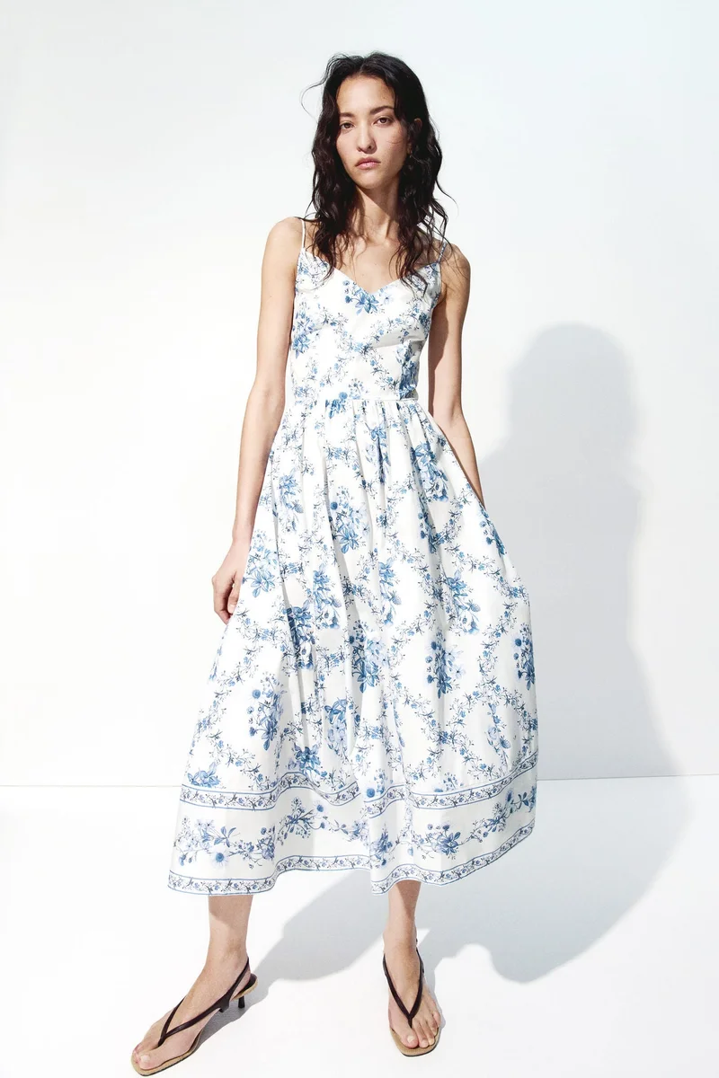 Flared-skirt strappy dress