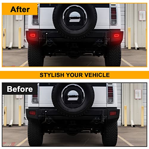 Mynoway Rear LED Bumper Fog Lights Replacement for H2 2005-2009, 2 PCS Smoked Lens Reflectors Brake Stop Tail Lamp Assembly, Replace OE 15100039, 15100038 - Image 5