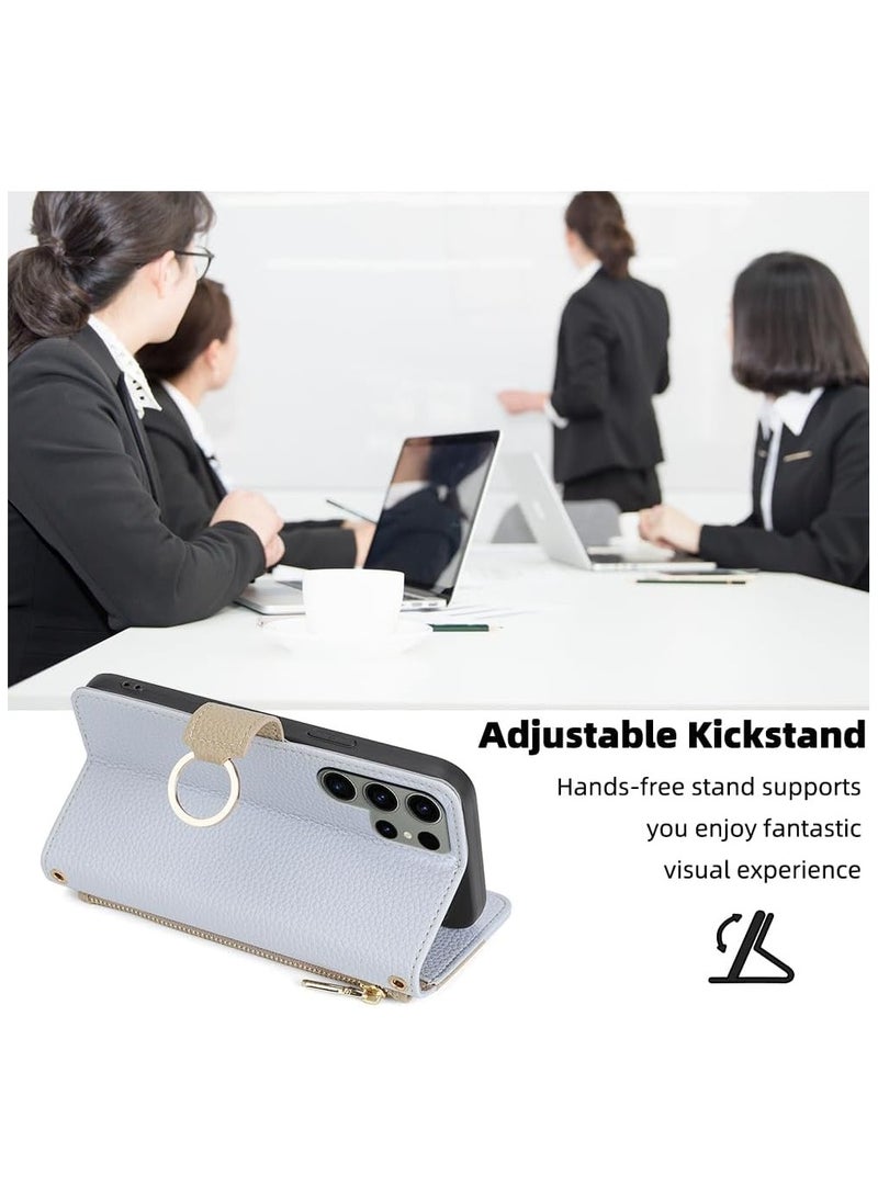 Wallet Case Compatible with Samsung Galaxy S24 Ultra with Crossbody Strap, Magnetic Handbag Zipper Pocket Cases PU Leather Flip Shockproof Cover with Kickstand - Image 5