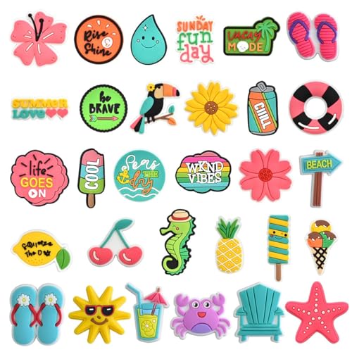 MAYCREATE® 30Pcs Fashion Cartoon Clog Shoe Charms, Summer Vibe DIY Shoe Charms for Crocs, Assorted PVC Soft Rubber Cartoon Slipper Decorations - Image 1
