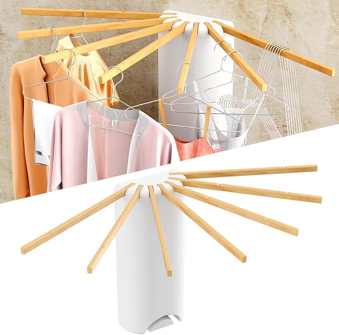 VPGS Clothes Drying Rack Foldable Wall Mounted Octopus Style Clothes Drying Rack Solid Wood Laundry Space Saver NailFree for Laundry Bathroom RV Bedroom Balcony - Image 1