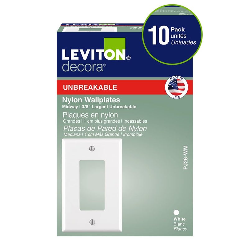 Leviton 1-Gang 1-Decora Midway Nylon Wallplate 10 Pack, PJ26-WM, White - Image 2