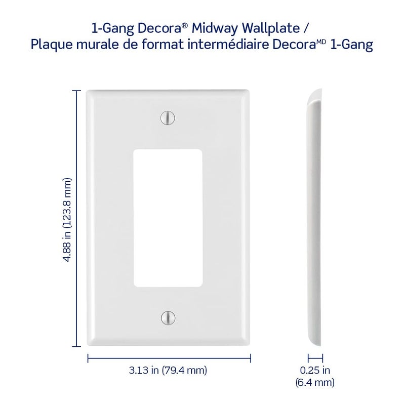 Leviton 1-Gang 1-Decora Midway Nylon Wallplate 10 Pack, PJ26-WM, White - Image 4