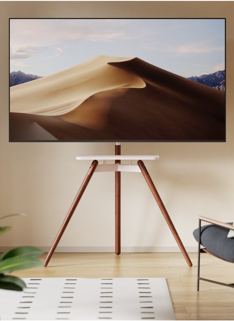 HXDream TV Stand,Tripod Base,adjustable height and pitch angle,Fits 32-75 inch TV or Monitor,with storage panel,Suitable for conference rooms,living rooms, bedrooms(White)  - Image 1
