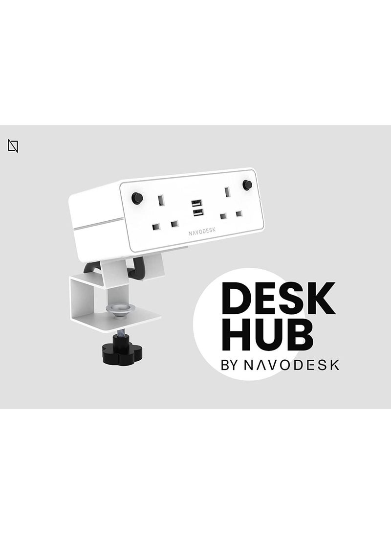 NAVODESK Desk Hub Clamp Power Strip with USB Charging Ports 2 Way extension 3 Pin Plug with 1.8m Cord White - Image 4