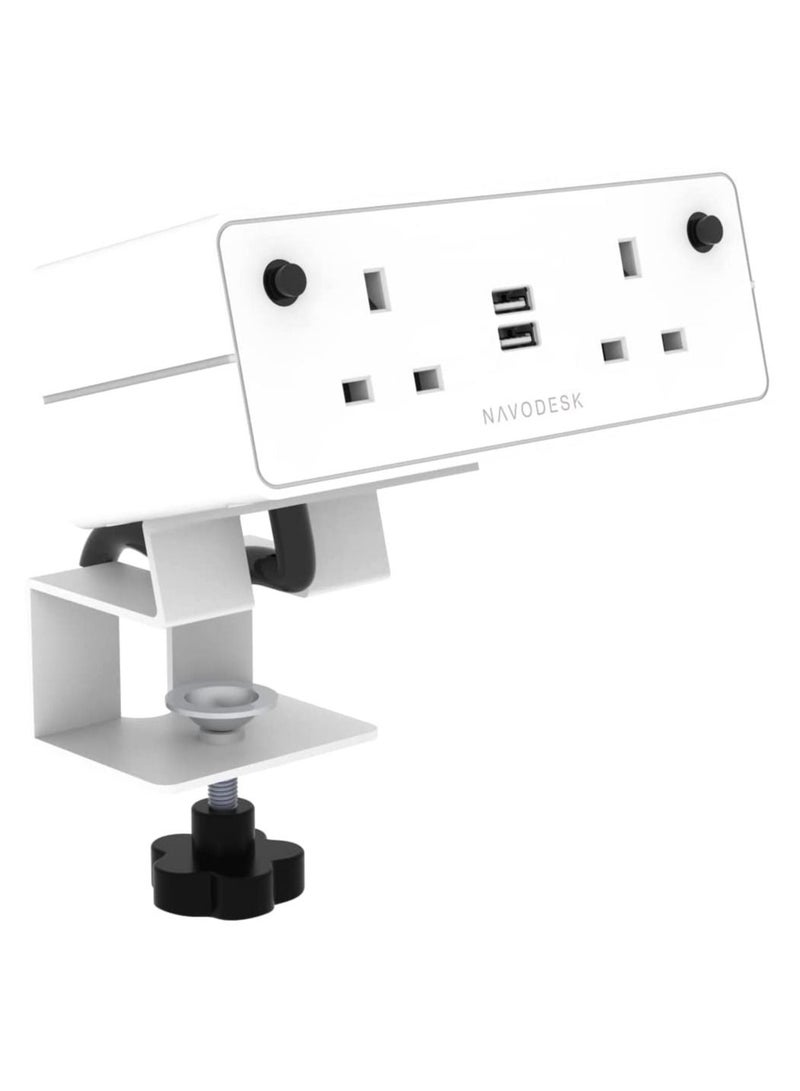 NAVODESK Desk Hub Clamp Power Strip with USB Charging Ports 2 Way extension 3 Pin Plug with 1.8m Cord White - Image 2