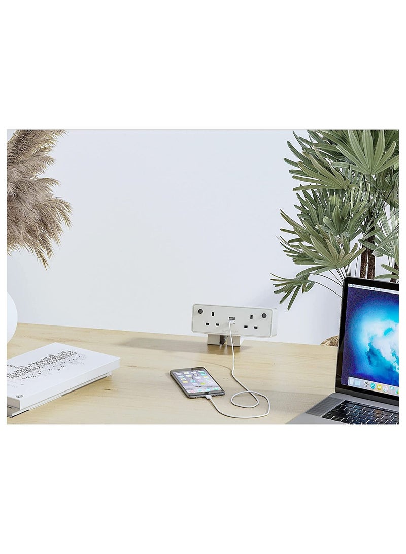 NAVODESK Desk Hub Clamp Power Strip with USB Charging Ports 2 Way extension 3 Pin Plug with 1.8m Cord White - Image 5