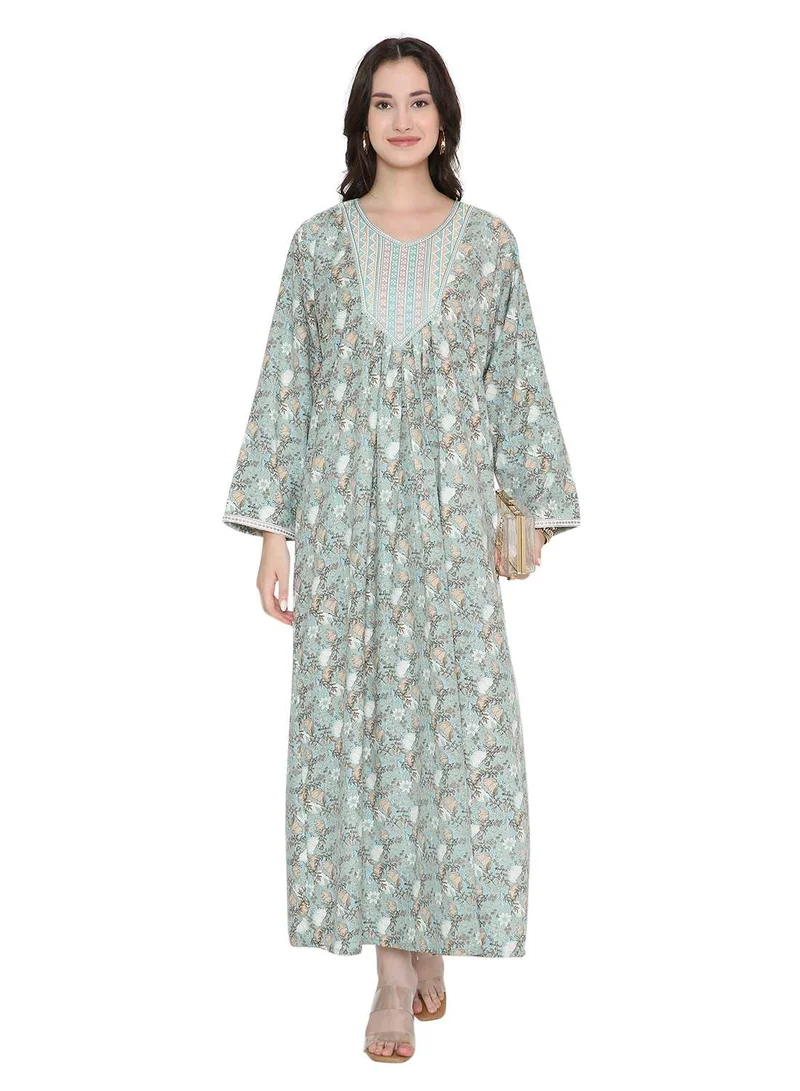 هانا آند سارا Full Sleeves Long Printed Arabic Kaftan Jalabiya Dresses