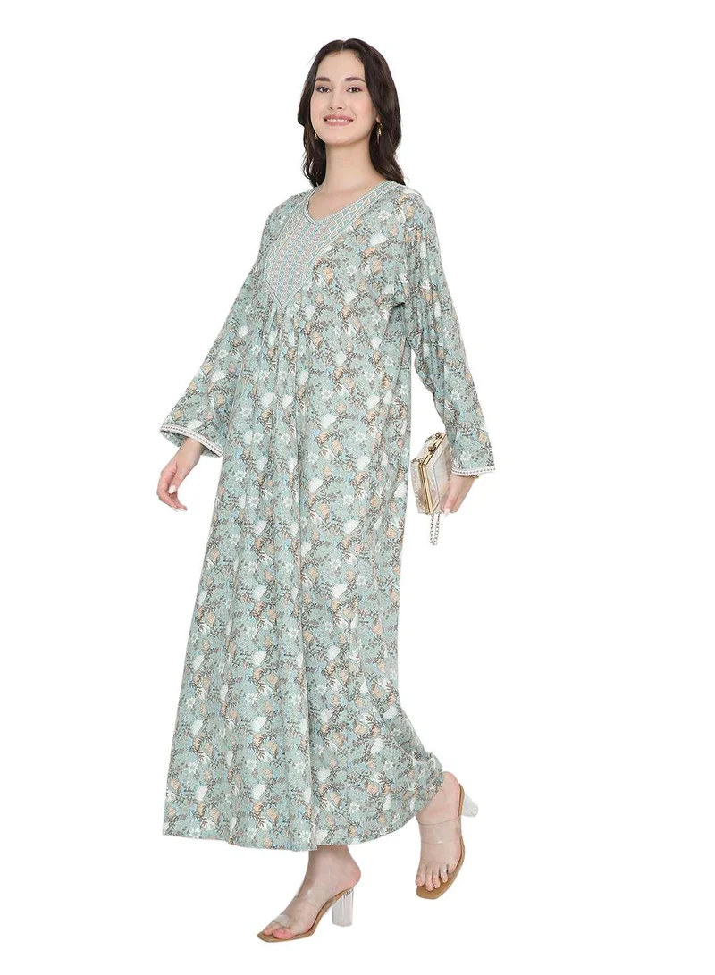 HANA & SARA Full Sleeves Long Printed Arabic Kaftan Jalabiya Dresses