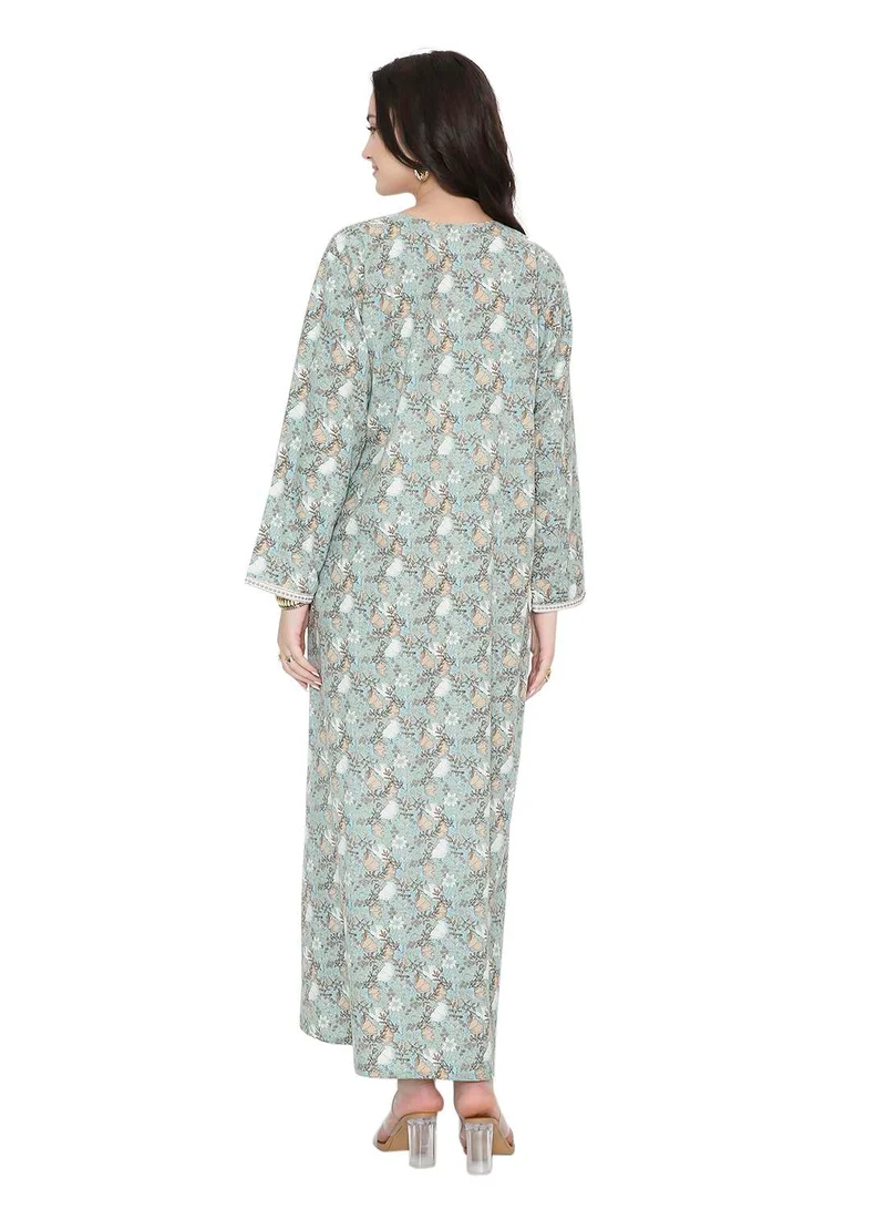 هانا آند سارا Full Sleeves Long Printed Arabic Kaftan Jalabiya Dresses