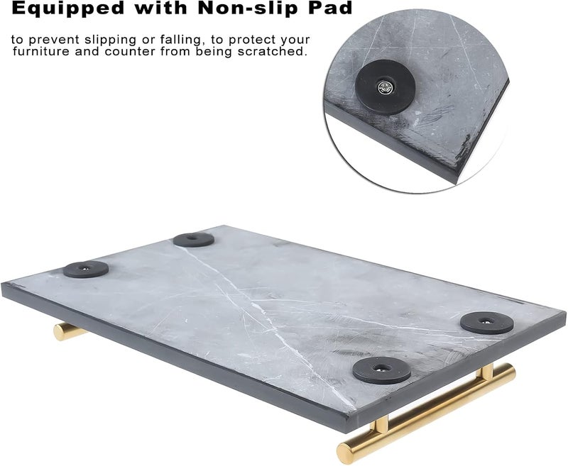HighFree Marble Stone Decorative Tray, Handmade Nightstand Tray with Copper-Color Metal Handles for Counter, Vanity, Dresser, Nightstand and Desk (Black) - Image 5