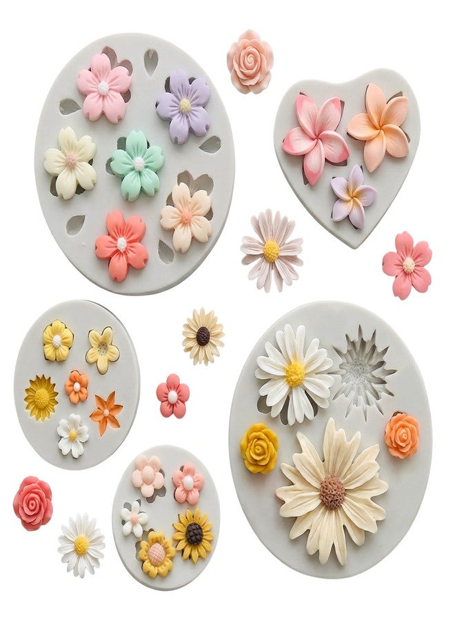 Sdfvsdg 5 Pcs Flower Fondant Molds Flower Rose Daisy Silicone Chocolate Mold for Candy Fondant Polymer Clay Soap Ice Cube Crafting and Cake Cupcake Decoration - Image 1