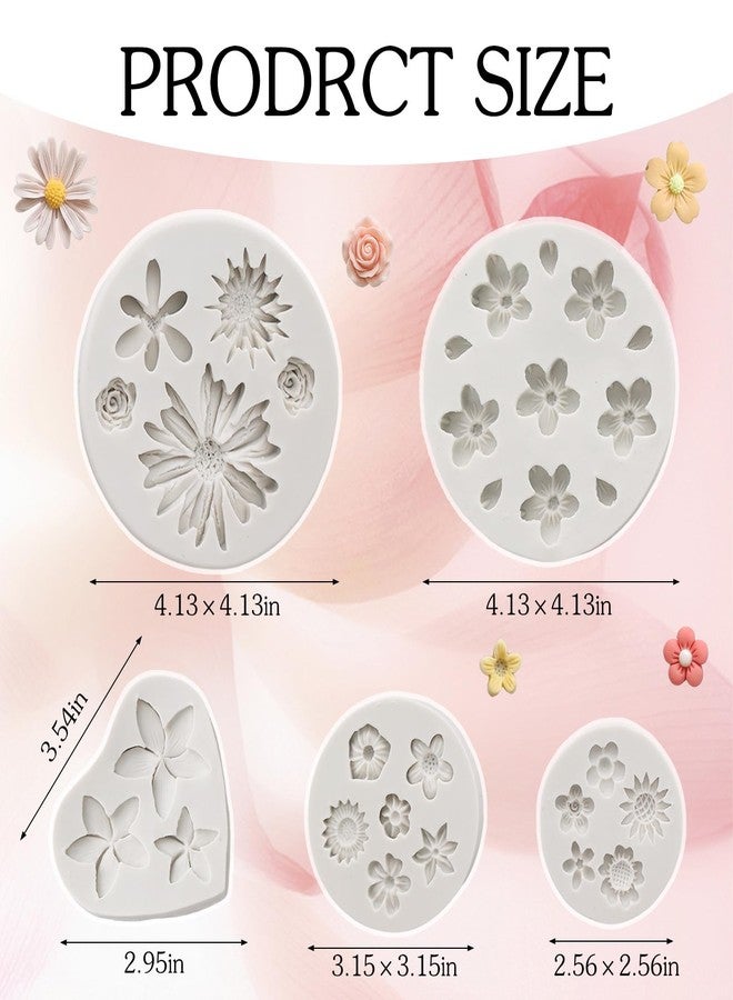Sdfvsdg 5 Pcs Flower Fondant Molds Flower Rose Daisy Silicone Chocolate Mold for Candy Fondant Polymer Clay Soap Ice Cube Crafting and Cake Cupcake Decoration - Image 2