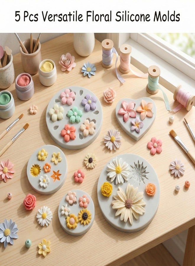Sdfvsdg 5 Pcs Flower Fondant Molds Flower Rose Daisy Silicone Chocolate Mold for Candy Fondant Polymer Clay Soap Ice Cube Crafting and Cake Cupcake Decoration - Image 3