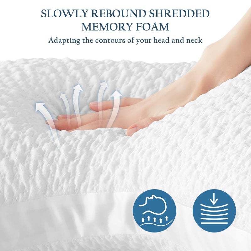 Luxe Linen Side Sleeper Pillows for Adults, Adjustable Shredded Memory Foam Bed Pillows for Neck and Shoulder Pain, Standard White Cooling Curved Pillows with Washable Cover - Image 3