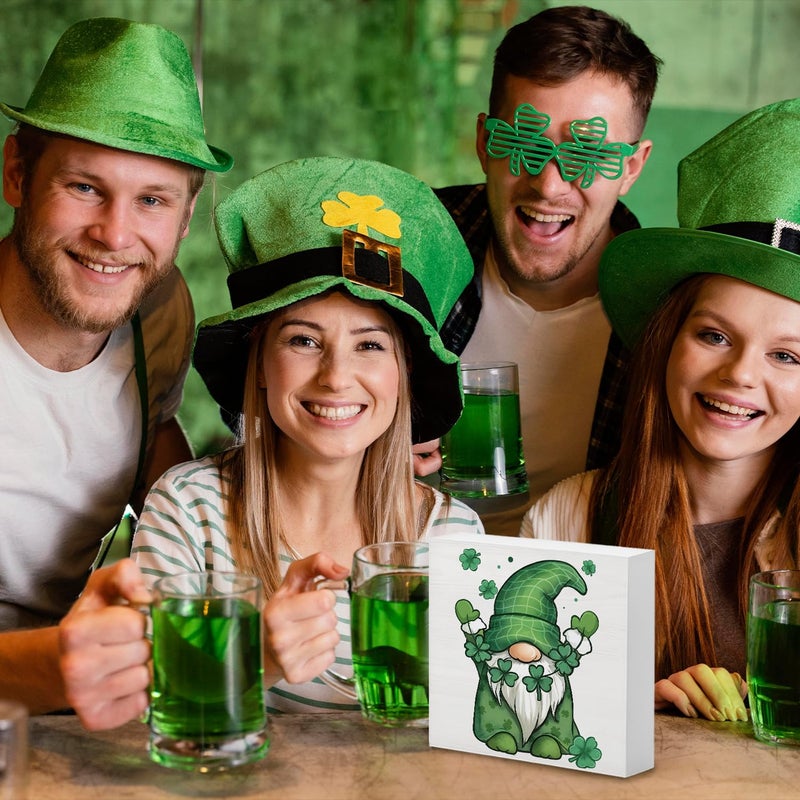 FLVGE St. Patrick's Day Decorations  Irish Lucky Table Centerpiece Signs  Shamrock Gnome Wooden Box Sign Desk Decor  Signs for St Patrick's Day Home Party Decor 5x5 - Image 3