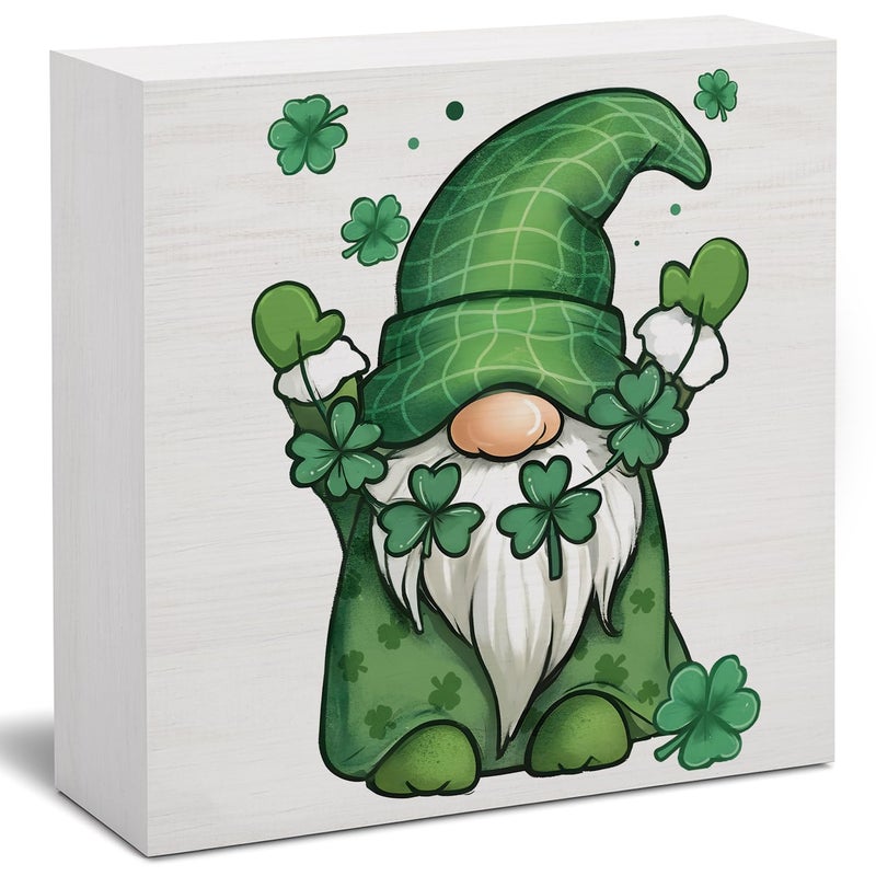 FLVGE St. Patrick's Day Decorations  Irish Lucky Table Centerpiece Signs  Shamrock Gnome Wooden Box Sign Desk Decor  Signs for St Patrick's Day Home Party Decor 5x5 - Image 1