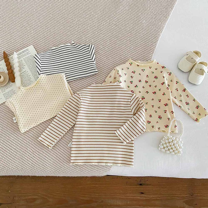 Baby Girl'S Base Shirt Semi-High Collar Inner Girls' Western Style Floral T-Shirt Long Sleeve Baby Warm Top - Image 5