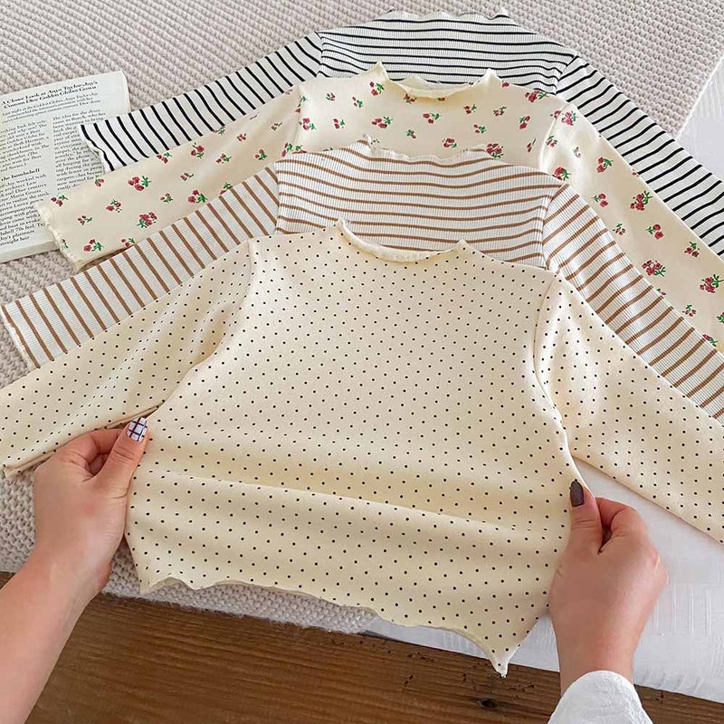 Baby Girl'S Base Shirt Semi-High Collar Inner Girls' Western Style Floral T-Shirt Long Sleeve Baby Warm Top - Image 4