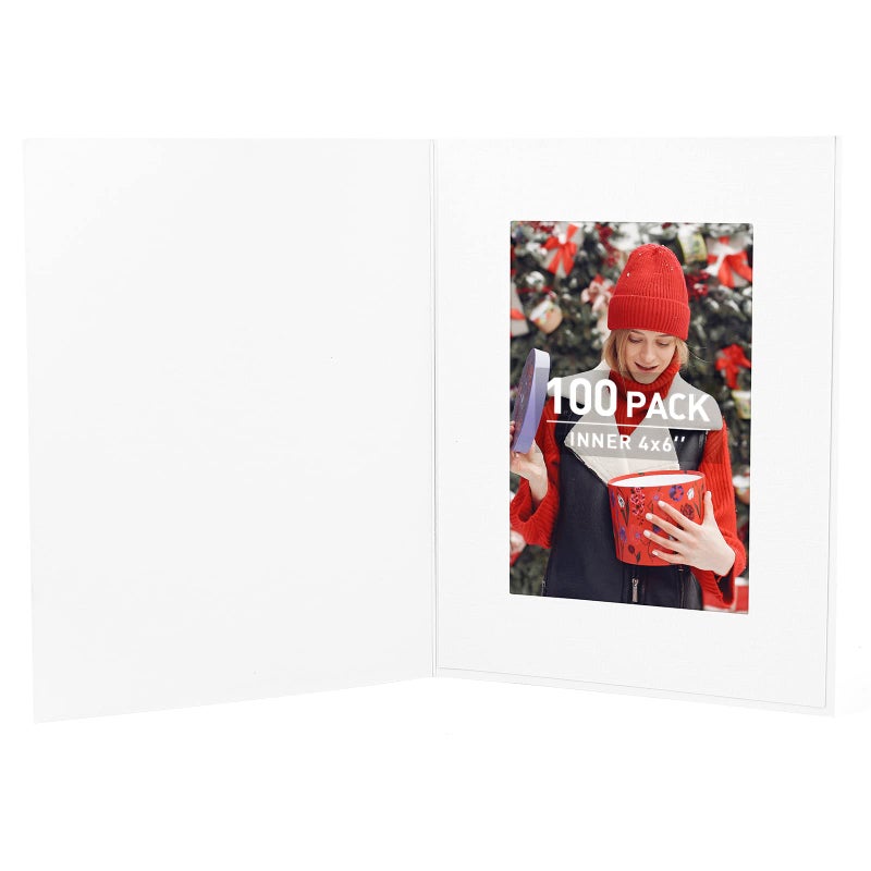 Golden State Art Golden State Art Pack of 100 4x6 Photo Folders Cardboard Picture Frame Paper Frame Cards GreetingsInvitation Special Events Graduation Christmas Wedding White 