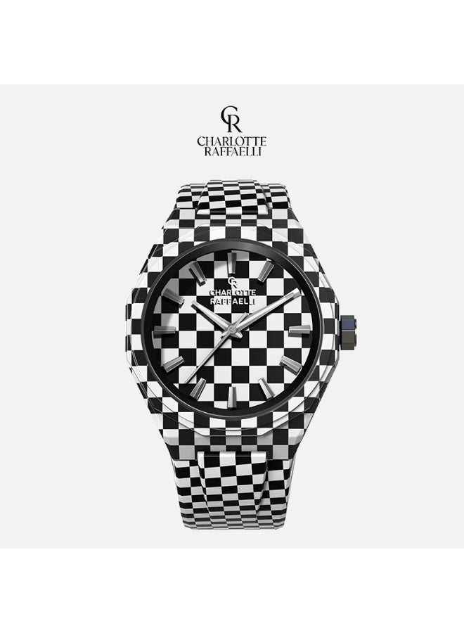 Charlotte Raffaelli Black and White Check Watch - Men's Fashionable, Individualistic, Small-Sized, Limited-Edition, Trendy Model - Image 1
